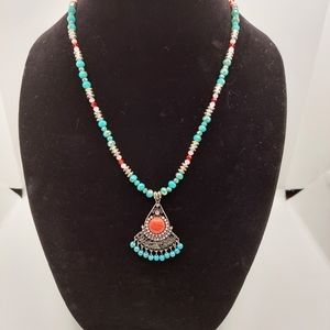 Handmade glass and metal bead necklace